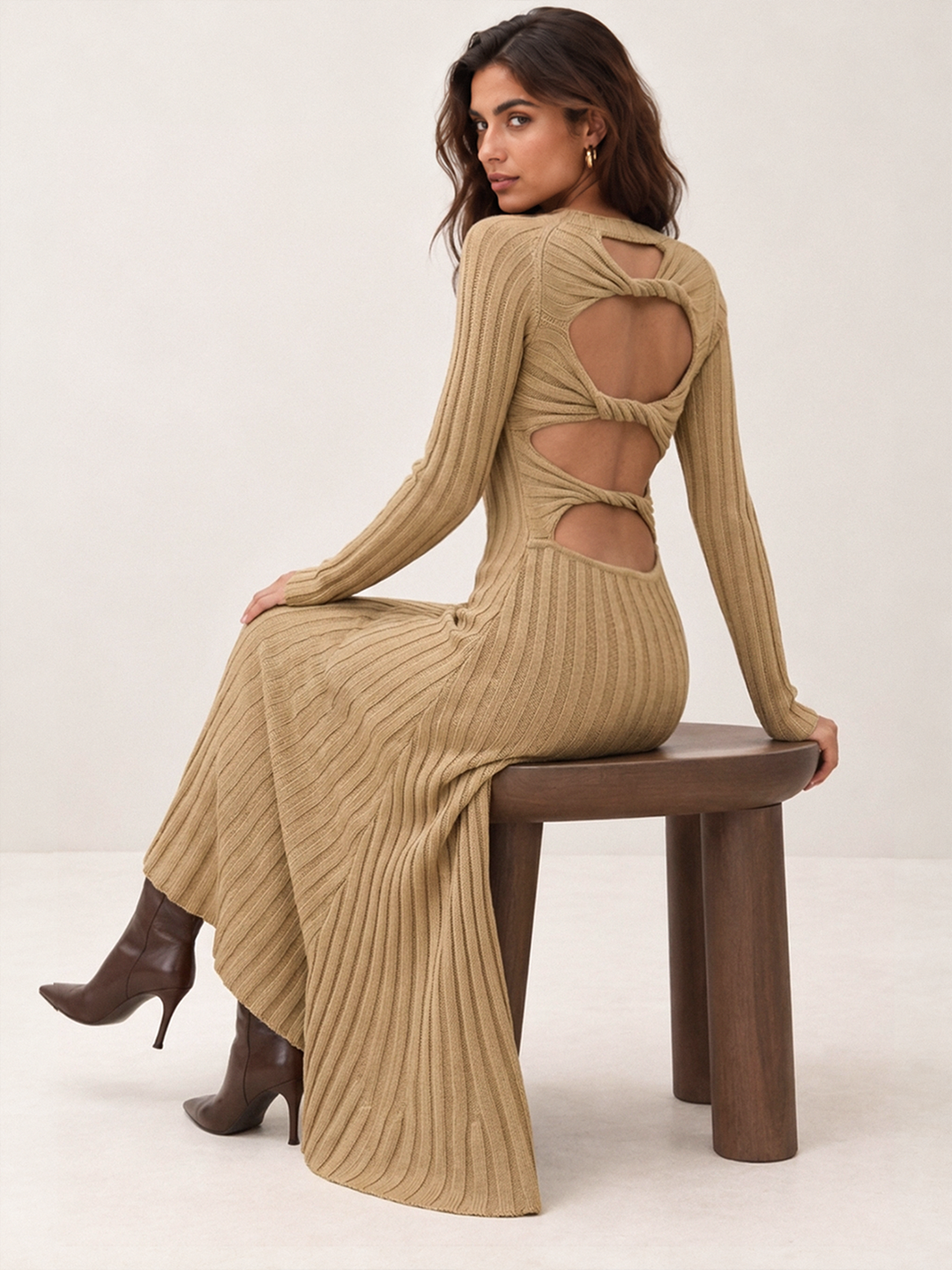 Back Cutout Ribbed Knit Maxi Dress | COMMENSE