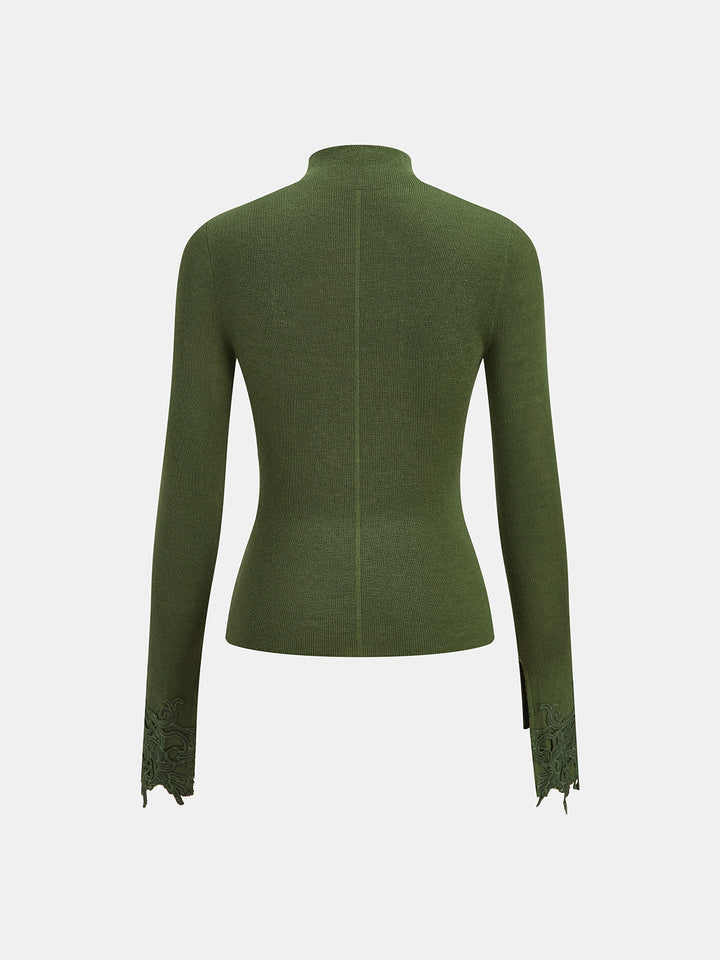 Lace Cuff Mock Neck Knit Top | COMMENSE