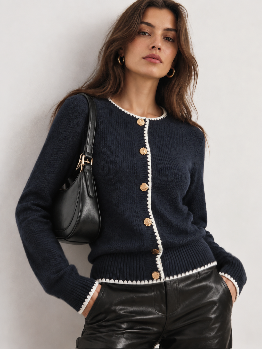 Contrast Trim Knit Cardigan | COMMENSE