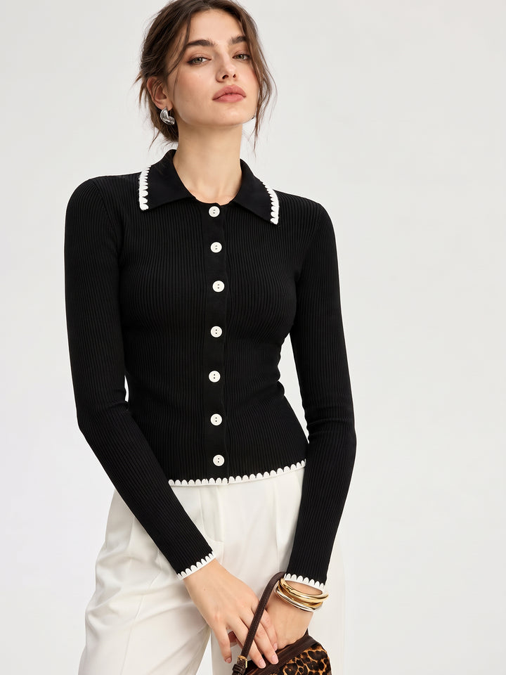 Contrast Trim Collar Knit Top | COMMENSE