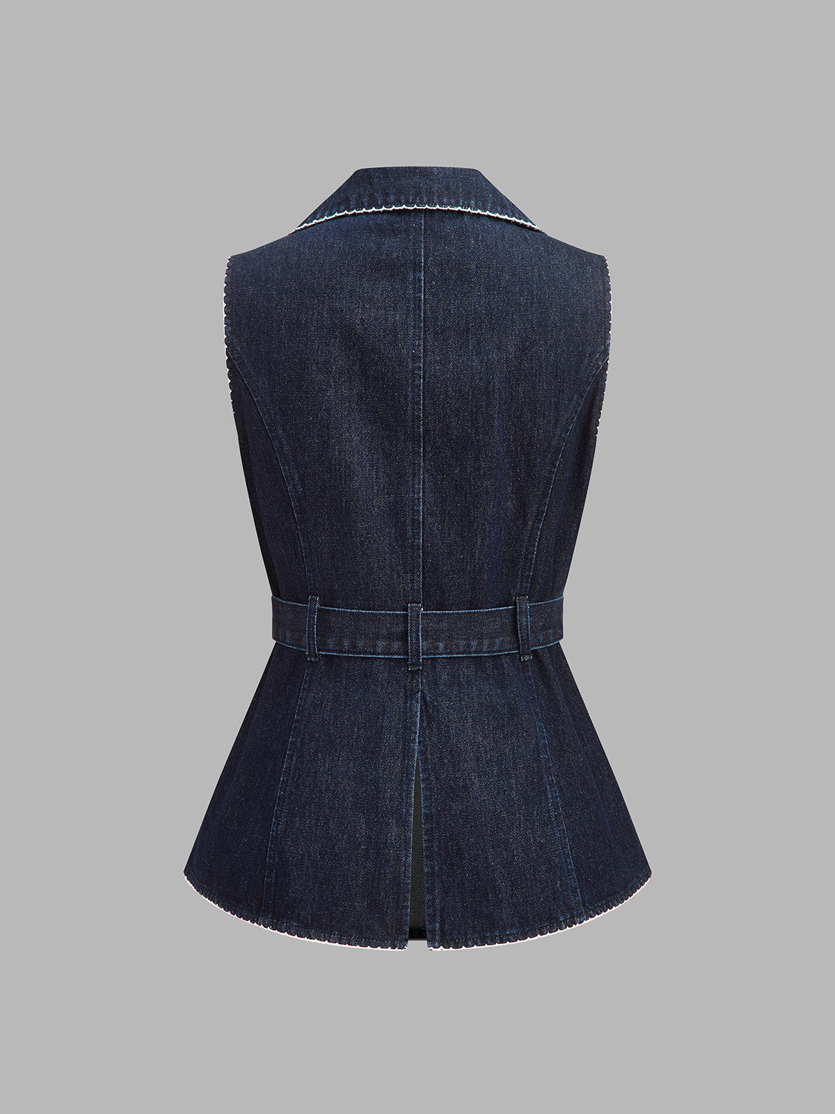 Stitch Trim Belted Denim Blazer Vest | COMMENSE