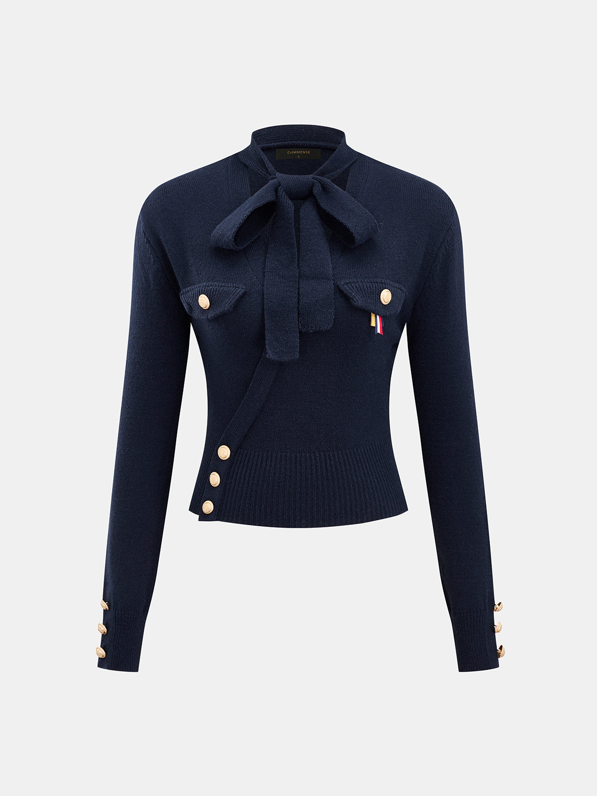 Ribbon Embellished Tie‑Neck Sweater | COMMENSE