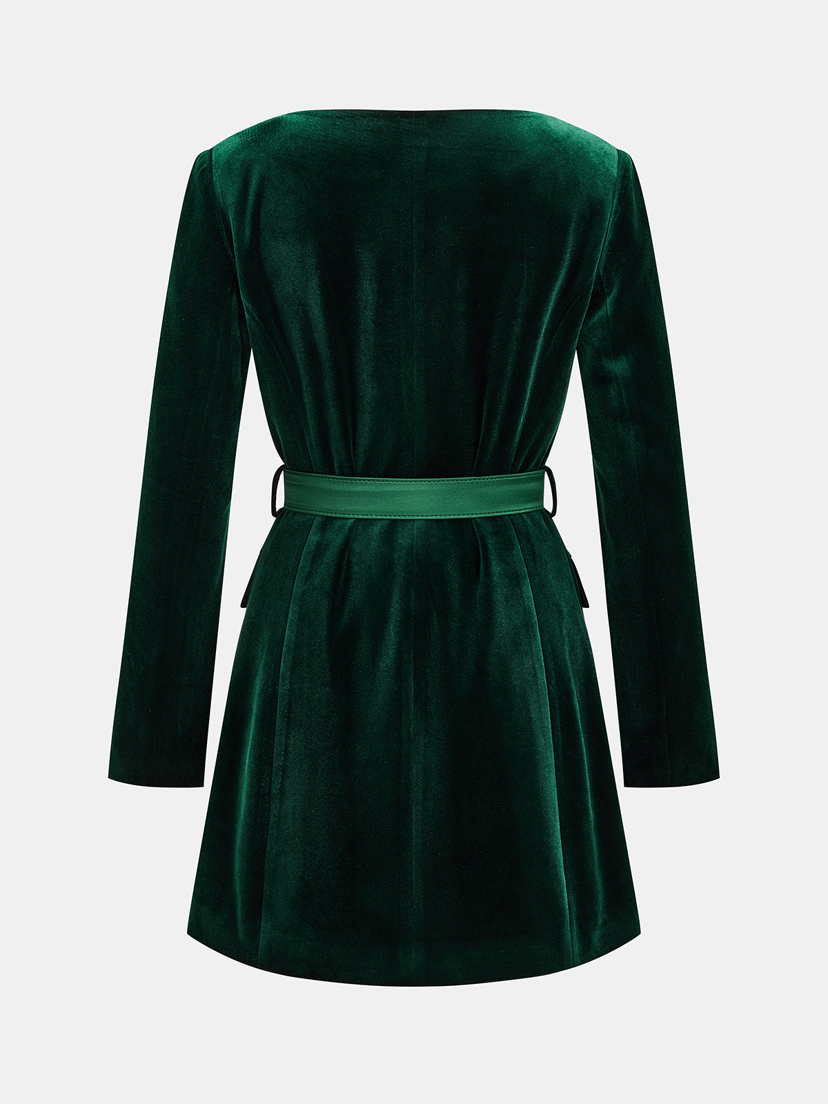 Belted Satin Lapel Double Breasted Velvet Mini Dress | COMMENSE