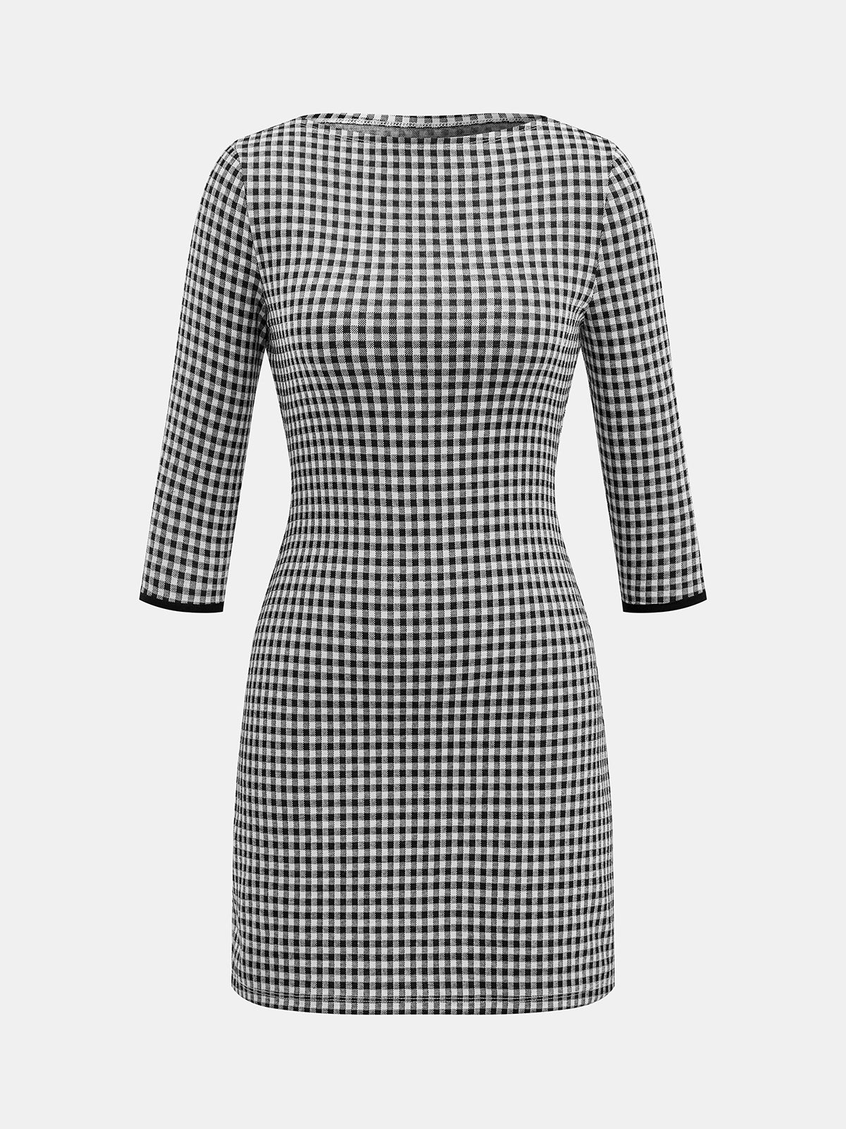 Gingham 3/4 Sleeve Mini Dress | COMMENSE