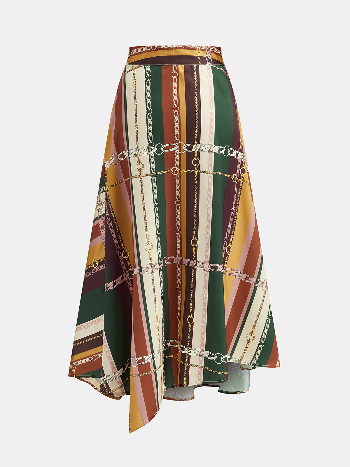 Chain Stripe Satin Maxi A-Line Skirt | COMMENSE