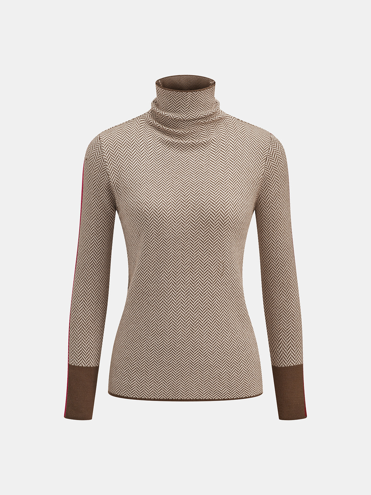 Herringbone Color Block Turtleneck Knit Top | COMMENSE