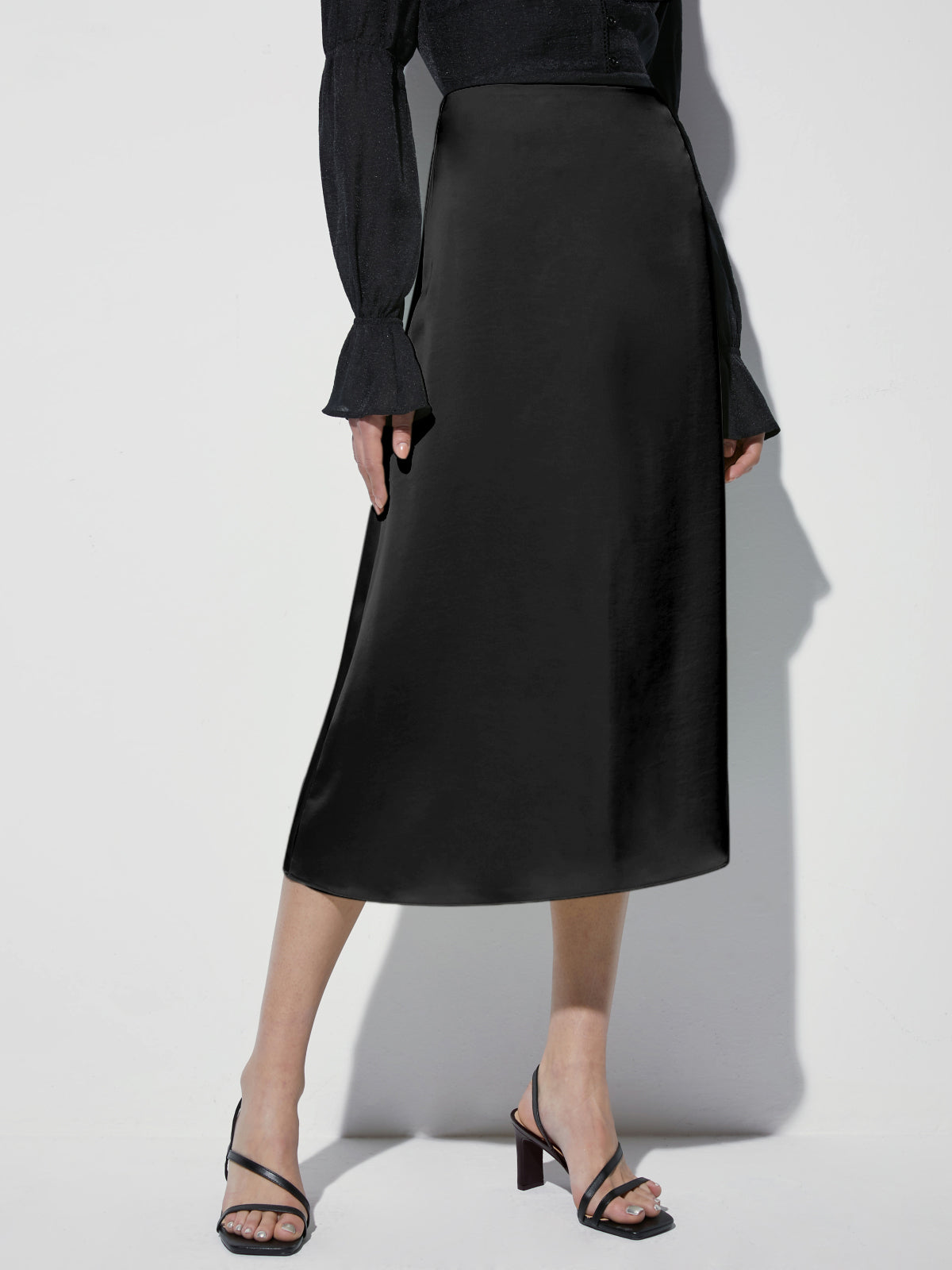 High Waisted Satin Midi Slip Skirt – COMMENSE