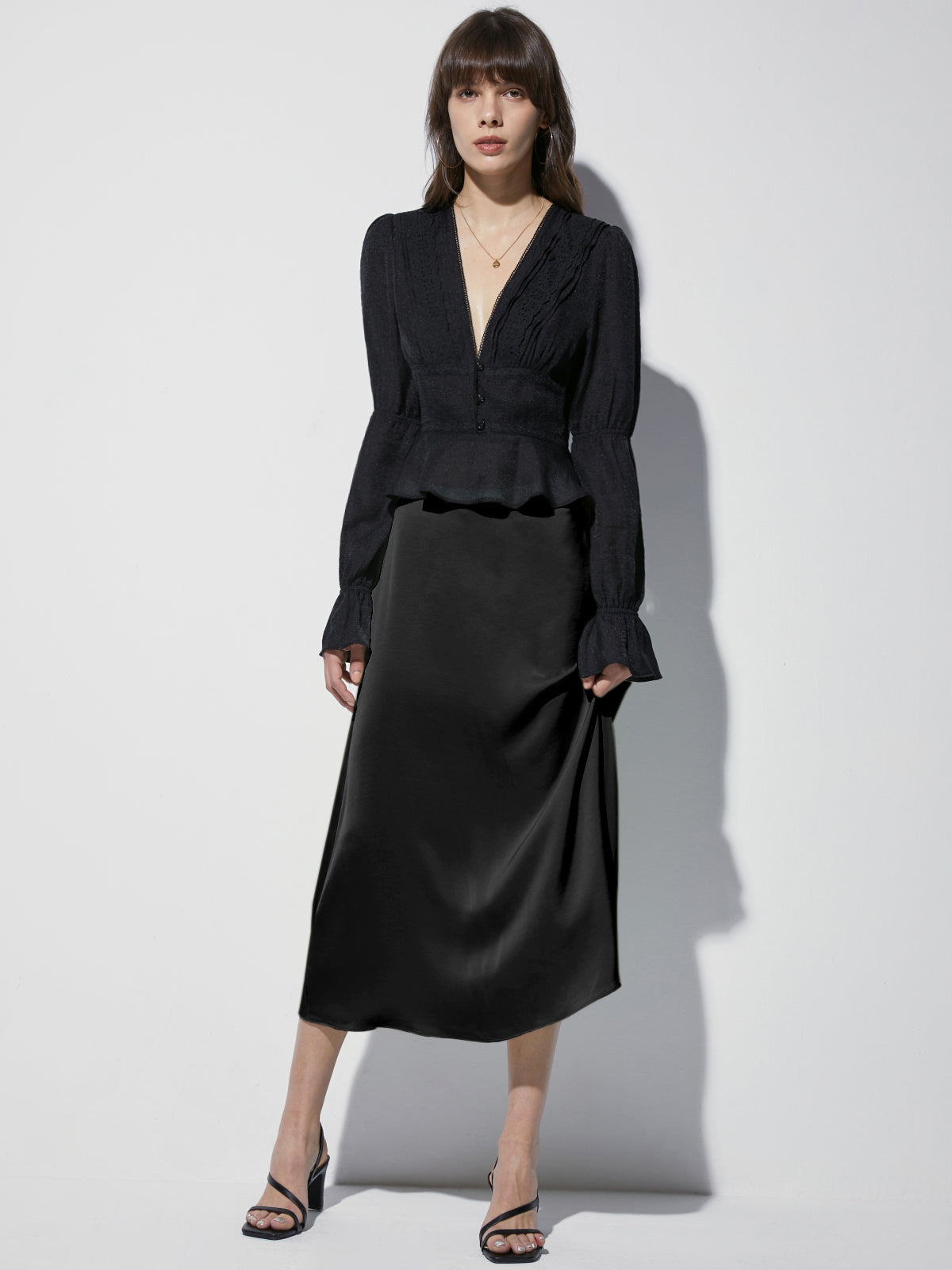 High Waisted Satin Midi Slip Skirt – COMMENSE
