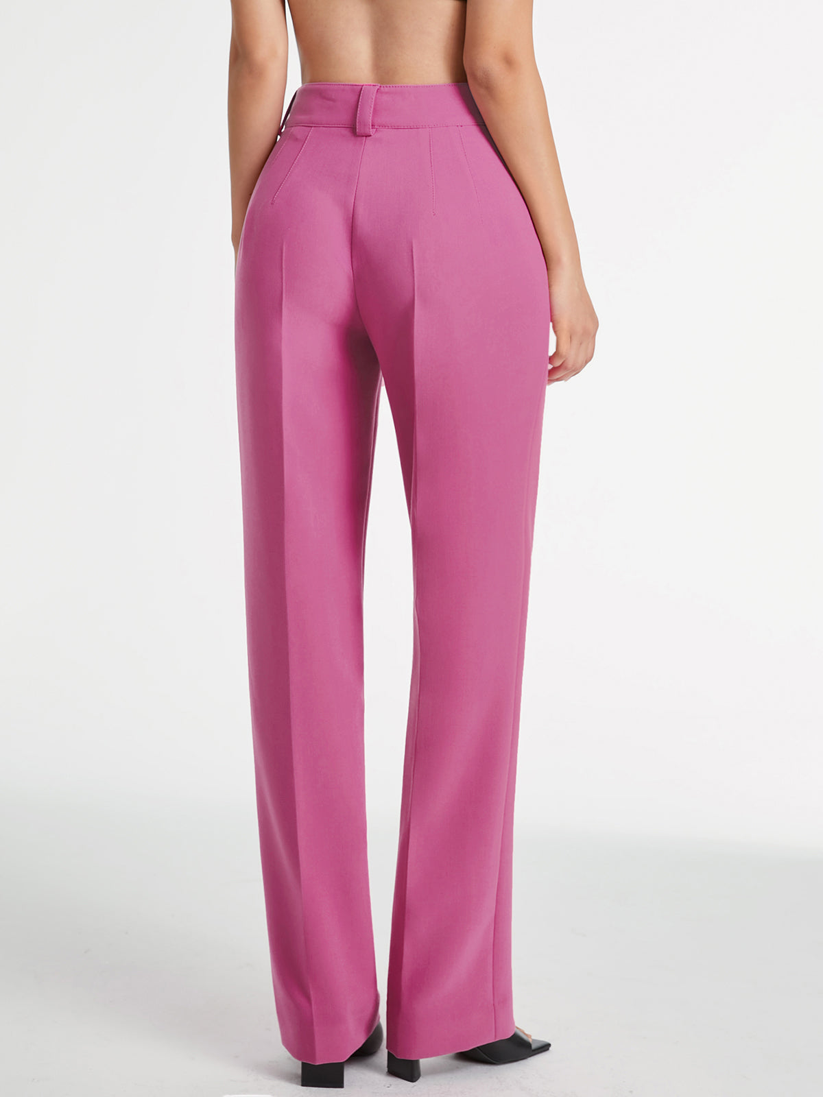 High Waisted Pleat Front Solid Colored Straight Leg Trousers – COMMENSE