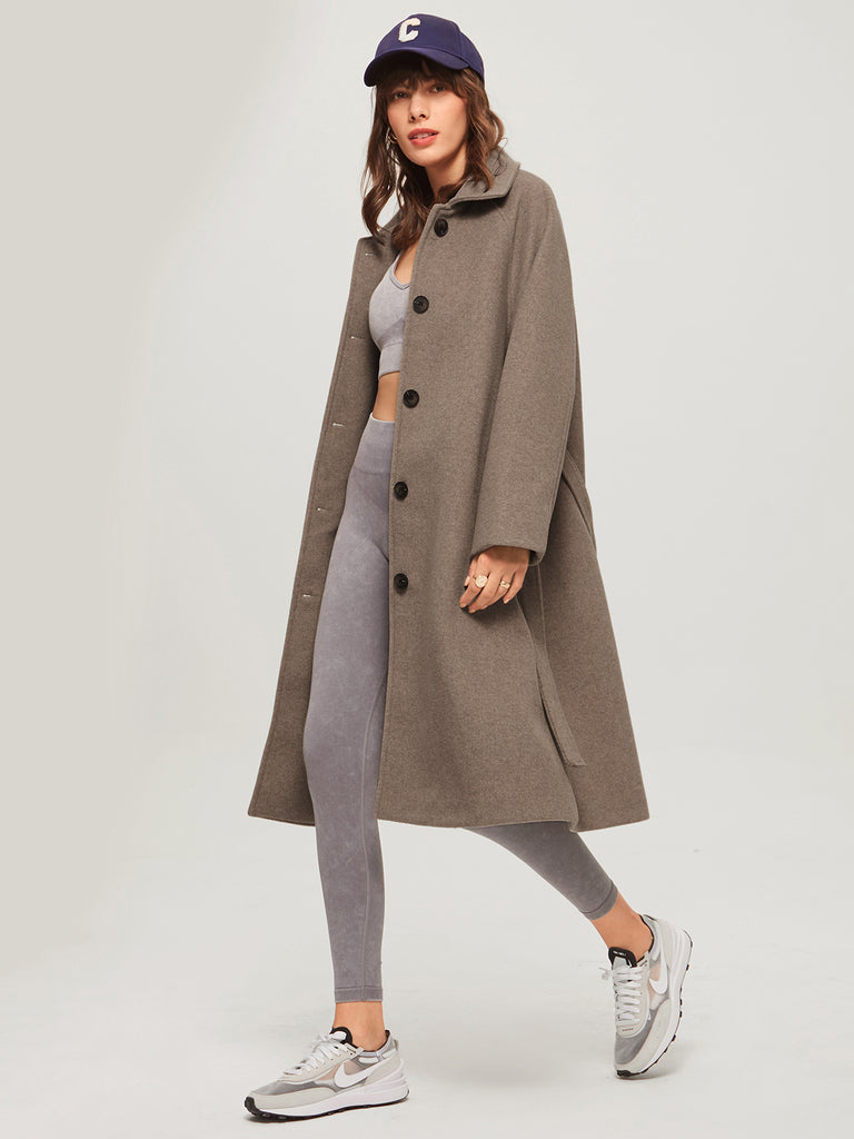 Brushed Wool Belted Long Overcoat – COMMENSE