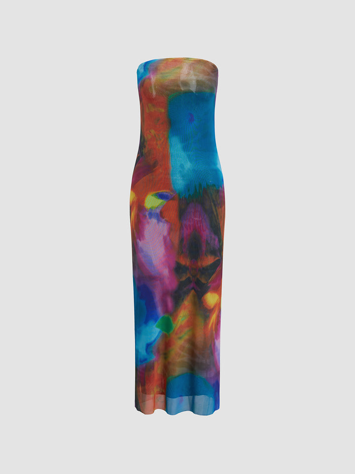 renaissance mesh strapless tube midi dress Renaissance Mesh Strapless Tube Midi Dress