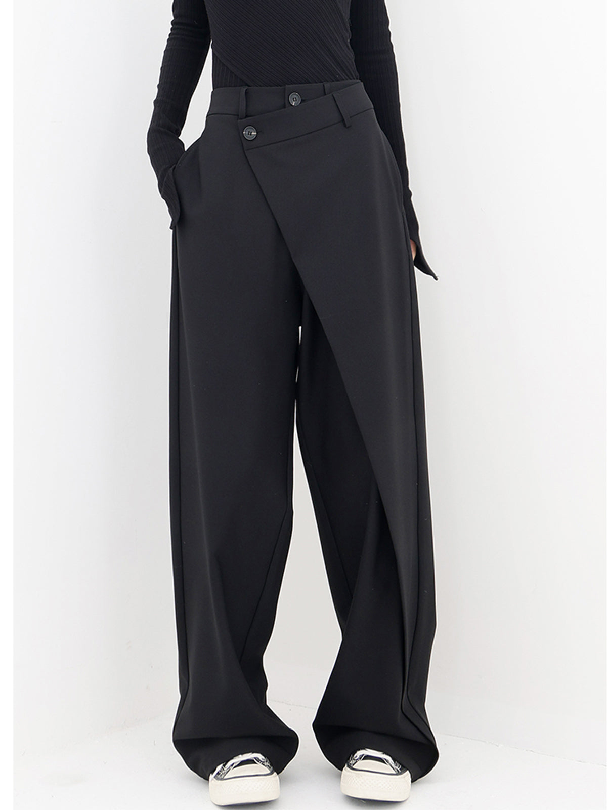 Asymmetrical Layer Button Wide Leg Dress Pants – COMMENSE