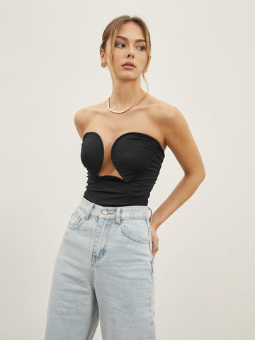 ASOS DESIGN strapless leather look corset top in black