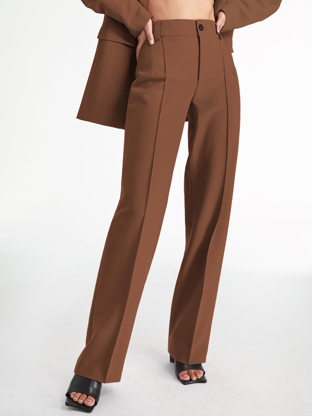 High Waisted Pleat Front Solid Colored Straight Leg Trousers – COMMENSE