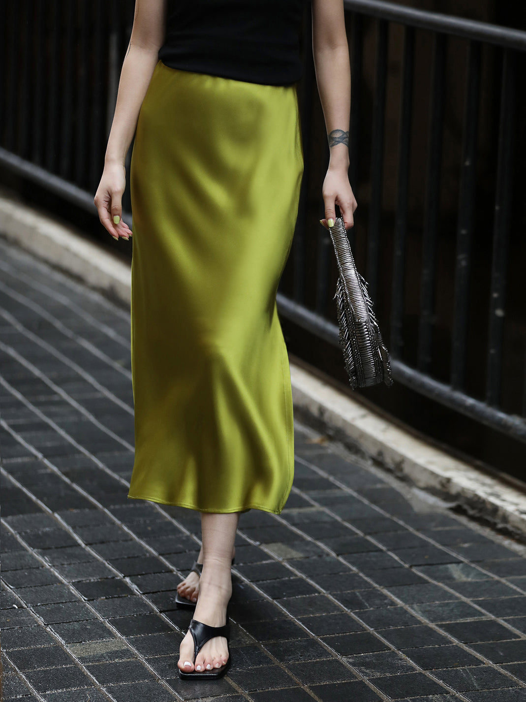 Flowy satin midi skirt hotsell