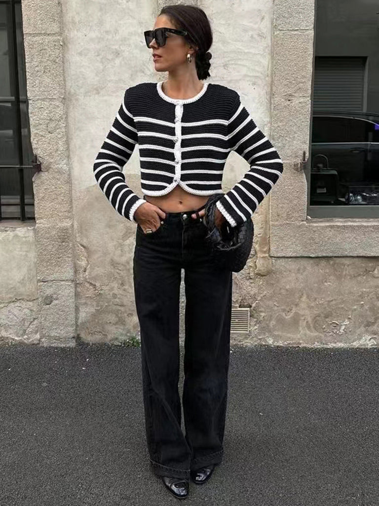 Old Money Aesthetics Stripe Cardigan – COMMENSE