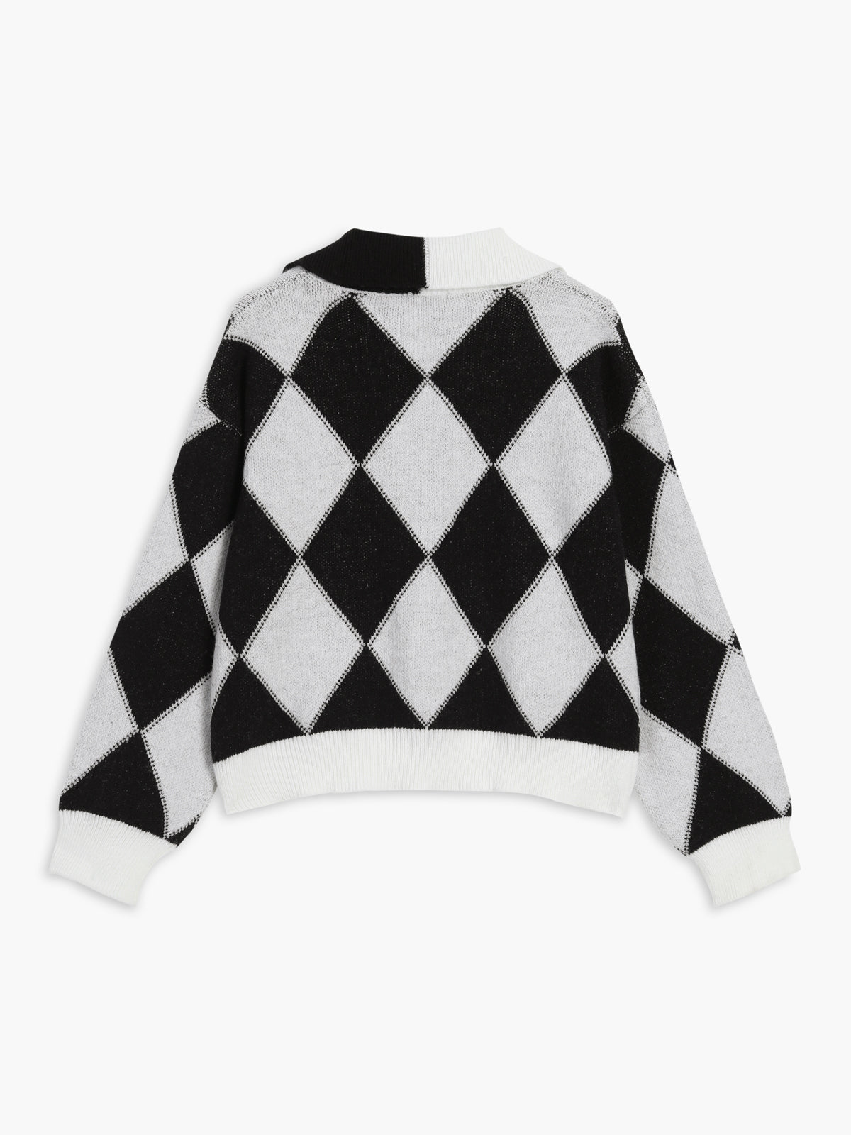 Open Collar Checkered Sweater