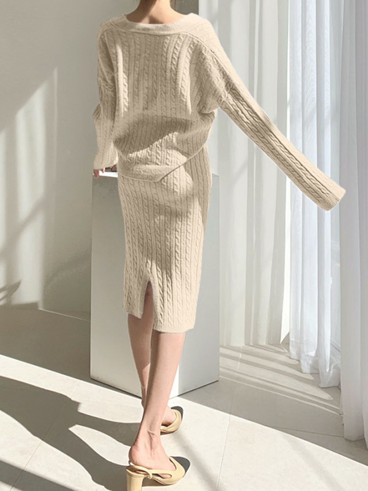 Cable Knit Two Piece Sweater Skirt Set – COMMENSE