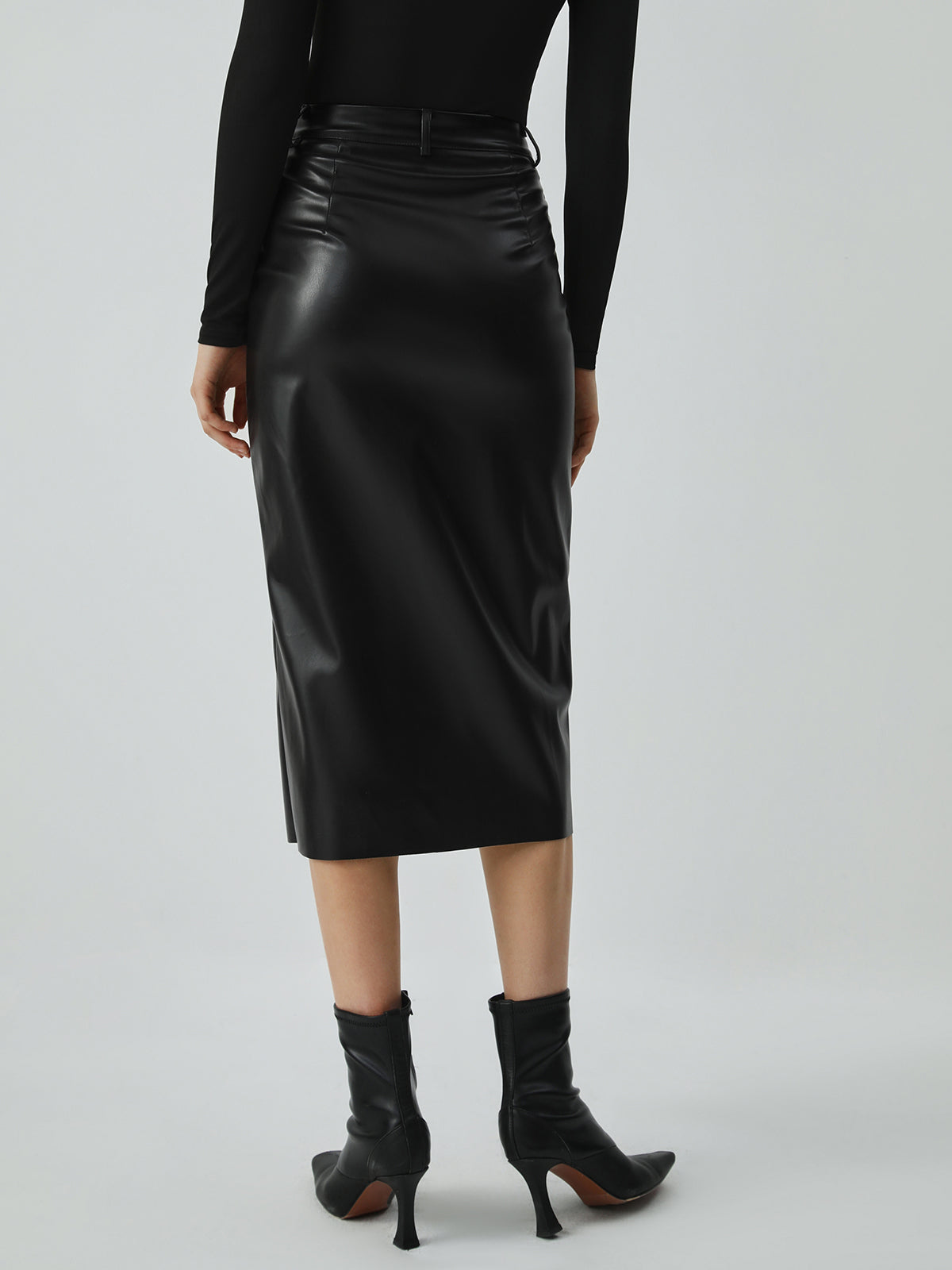 Faux Leather Pockets Midi Skirt – COMMENSE