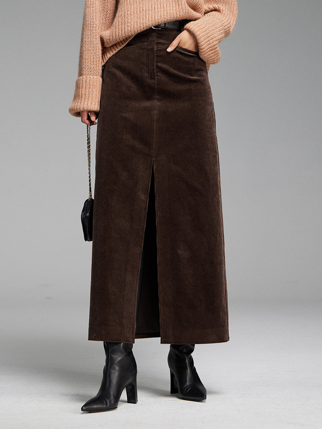 Pockets Corduroy Slit Maxi Skirt – COMMENSE