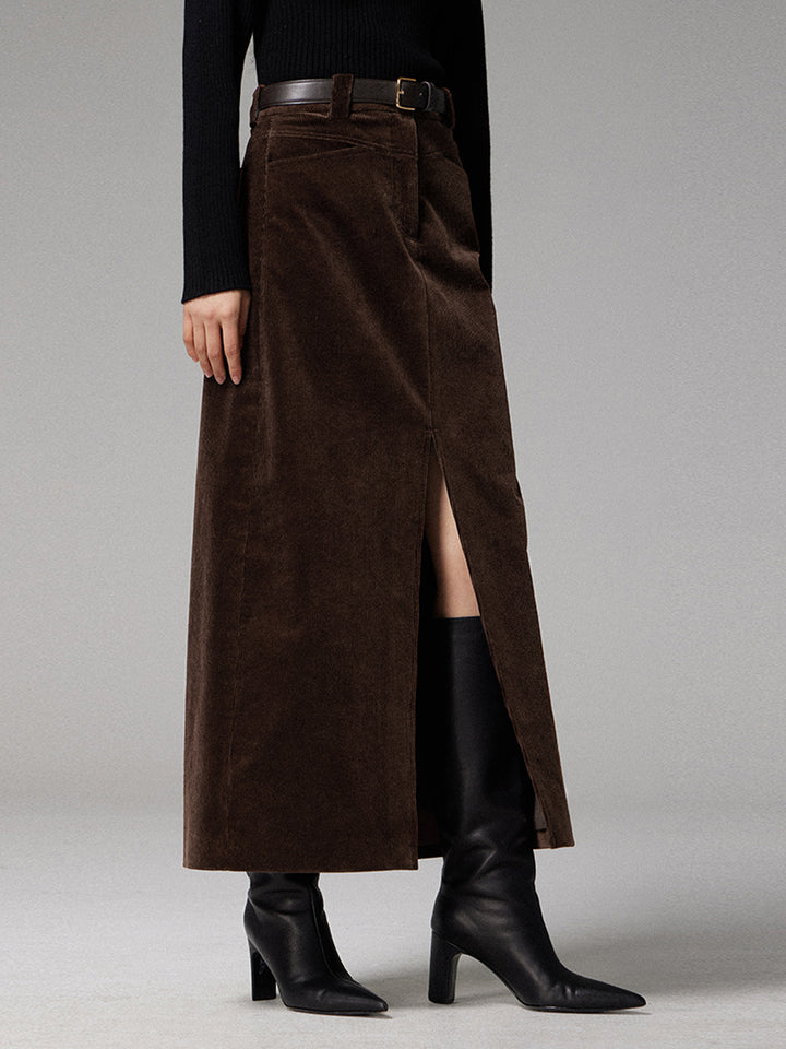 Pockets Corduroy Slit Maxi Skirt – COMMENSE