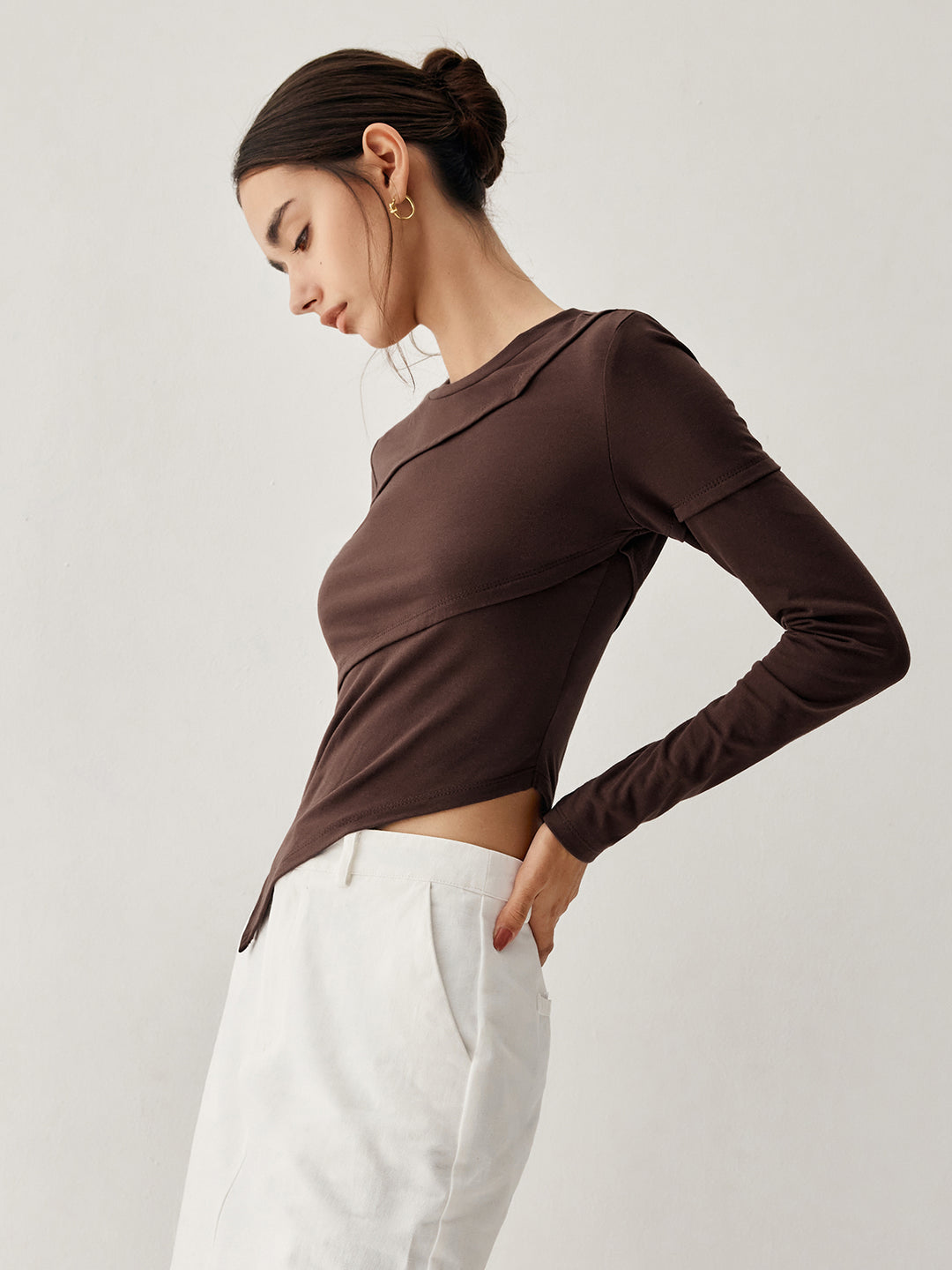 Asymmetric Hem Piping Long Sleeve Top – COMMENSE