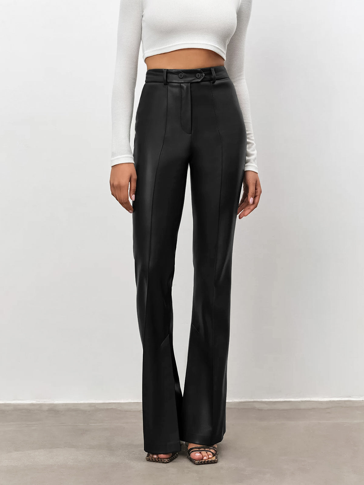 High Waisted Leather Straight Leg Flare Pants – COMMENSE