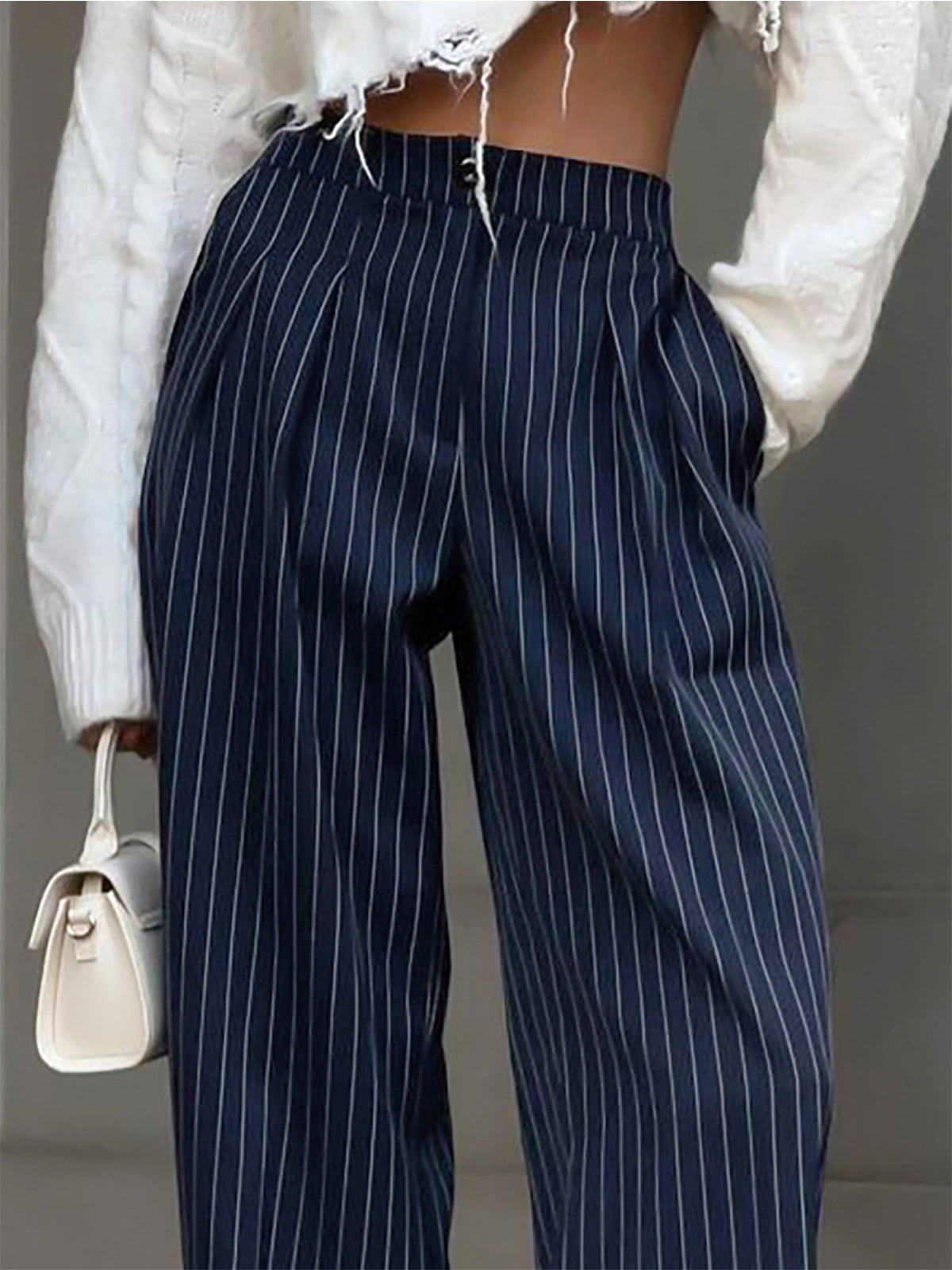 Pinstripe Pleated Wide Leg Dress Pants – COMMENSE