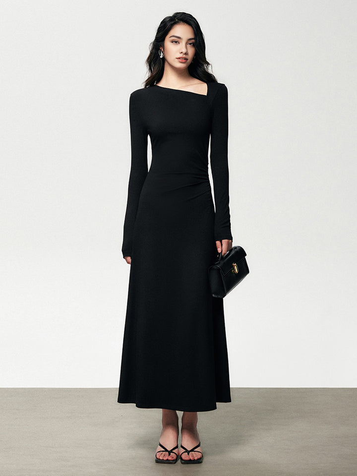 Ribbed Knit Asymmetric Long Sleeve Bodycon Long Dress | COMMENSE Ribbed Knit Asymmetric Long Sleeve Bodycon Long Dress | COMMENSE