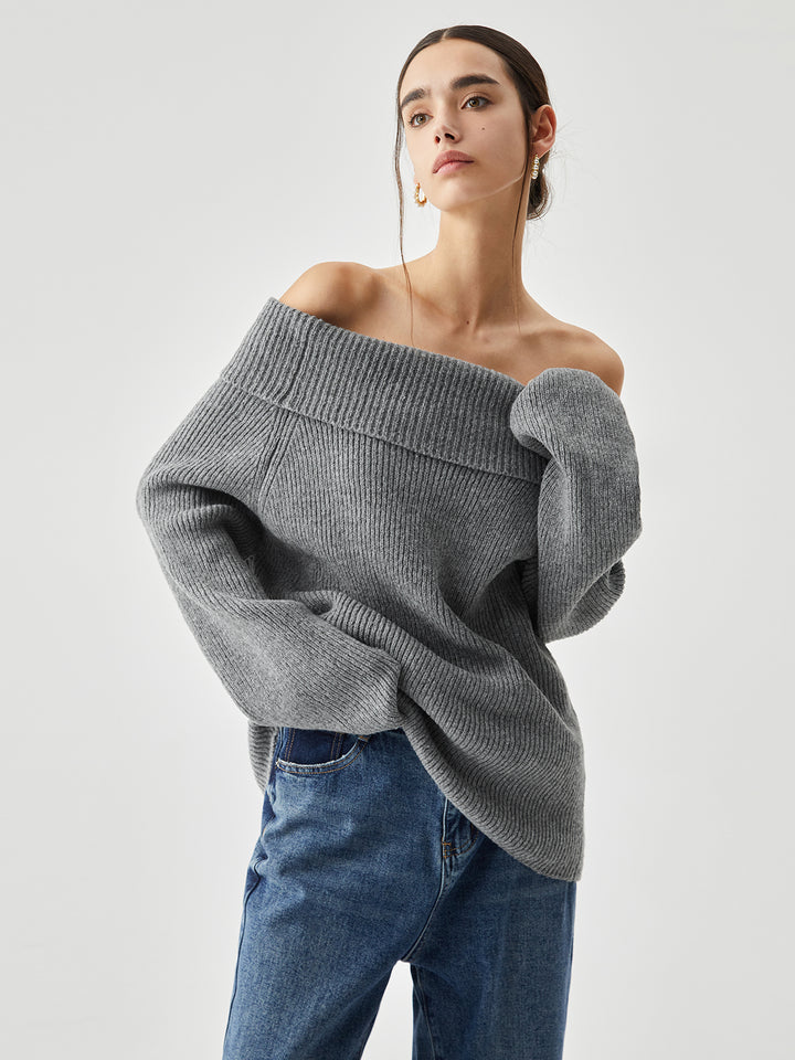 Oversized Overfold Off Shoulder Knit Sweater – COMMENSE