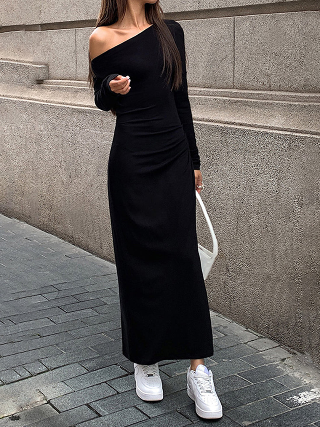 commense off shoulder dress Off Shoulder Ribbed Long Sleeve Knit Long Dress commense off shoulder dress Off Shoulder Ribbed Long Sleeve Knit Long Dress