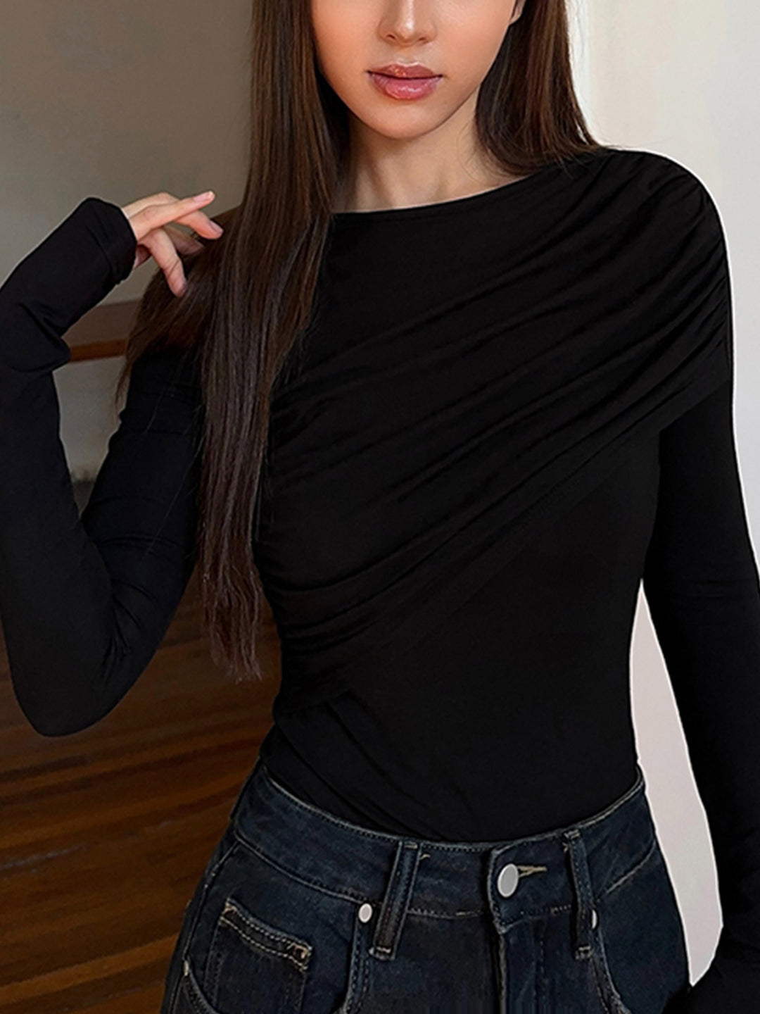 Layered Long Sleeve Pleated Shirt