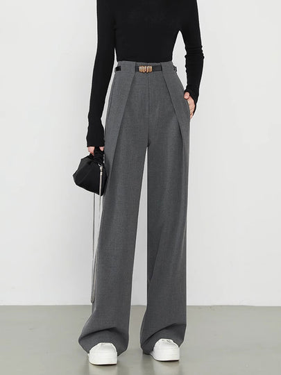 Asymmetrical Layer Button Wide Leg Dress Pants