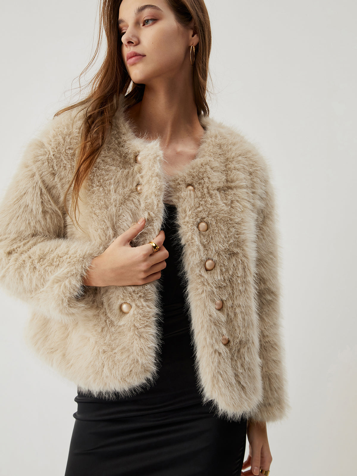 Fuzzy Faux Fur Buttoned Coat – COMMENSE