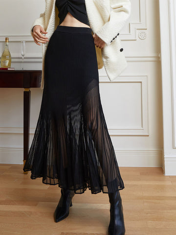 Knit Pleated Semi-sheer Maxi Dress