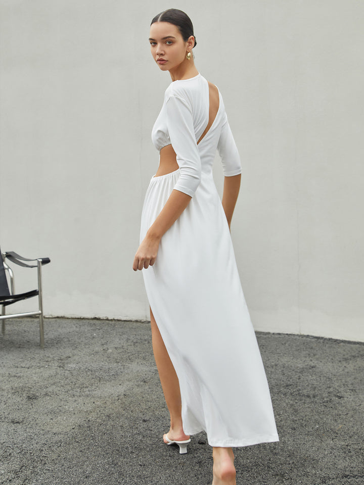 Cut Out Ruched Split Knit Maxi Dress – COMMENSE